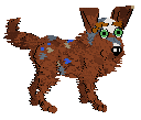 A red, Chihuaha-eared mixie with odd blue and grey spots in Petz.